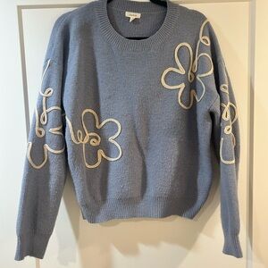 Debut Blue Sweater with Cream Floral Embroidery